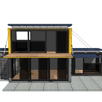 现代集装箱改造房su模型，改造房草图大师模型下载