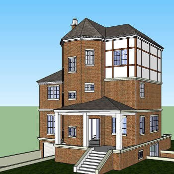 欧式独栋别墅草图大师模型，sketchup别墅su模型下载