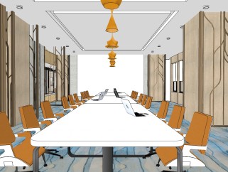  现代会议室室内表现草图，会议室sketchup模型下载