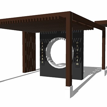 中式哑光木造型廊架草图大师模型，哑光木造型廊架sketchup模型下载