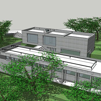 现代自然风独栋别墅草图大师模型下载，独栋别墅sketchup模型