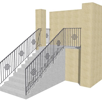 现代单跑楼梯草图大师模型，单跑楼梯sketchup模型免费下载