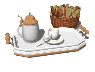 欧式茶具托盘草图大师模型，茶具sketchup模型下载