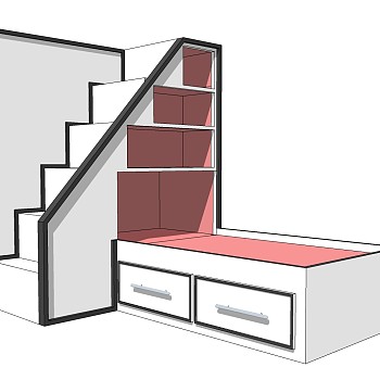 现代实木单跑楼梯草图大师模型，实木单跑楼梯sketchup模型免费下载