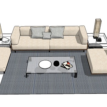 新中式多人沙发草图大师模型，多人沙发sketchup模型下载