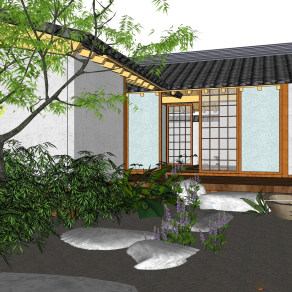 日式民宿建筑草图大师模型，民宿sketchup模型下载