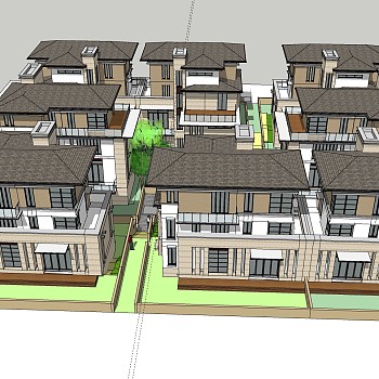 现代独栋别墅群草图大师模型下载，独栋别墅sketchup模型