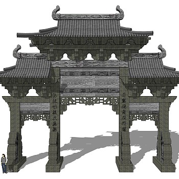 大门式牌楼草图大师模型下载，入口大门sketchup模型分享