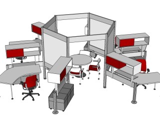 现代隔断办公桌草图大师模型，办公桌sketchup模型下载
