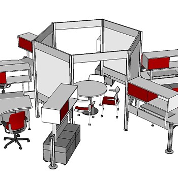 现代隔断办公桌草图大师模型，办公桌sketchup模型下载