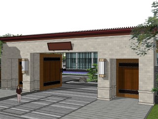 新中式售楼处建筑方案草图大师模型，售楼部建筑沙盘sketchup模型免费下载