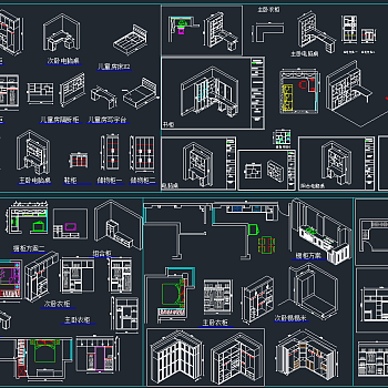 整木衣柜CAD图库，衣柜CAD图纸下载