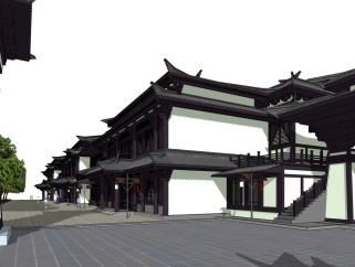 新中式商业街草图大师模型，商业综合体sketchup模型免费下载