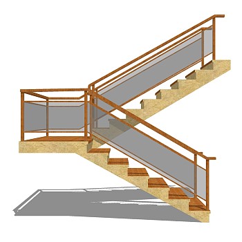 现代实木双跑平行楼梯草图大师模型，实木双跑平行楼梯sketchup模型免费下载