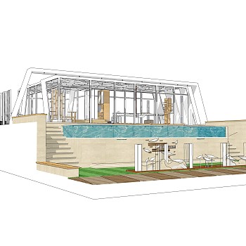现代度假别墅草图大师模型，sketchup别墅su模型下载