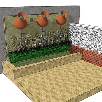 现代景观墙SU模型下载，景观墙skb模型分享
