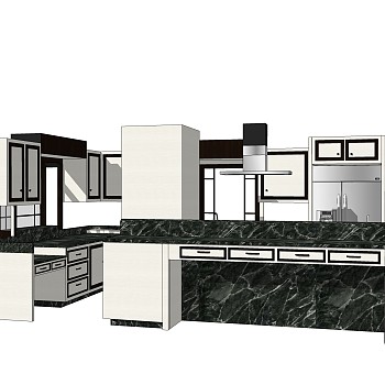 现代岛型橱柜sketchup模型，厨房柜草图大师模型下载