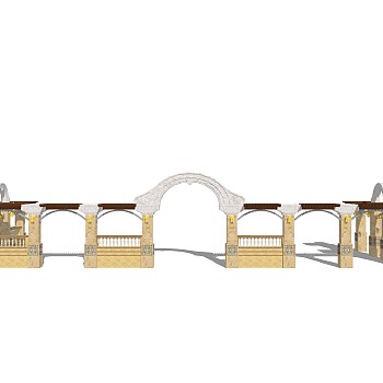 现代景区大门入口su模型，大门入口skb文件下载
