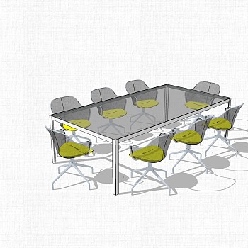 现代玻璃会议桌草图大师模型，会议桌sketchup模型下载