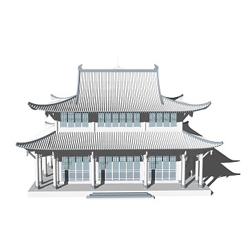 中式寺庙草图大师模型，寺庙SKP模型下载