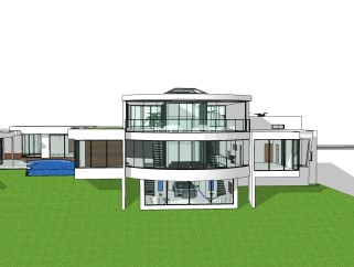 现代别墅草图大师模型，别墅泳池sketchup模型下载