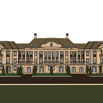 法式连排别墅su模型分享下载，sketchup别墅外观草图大师模型