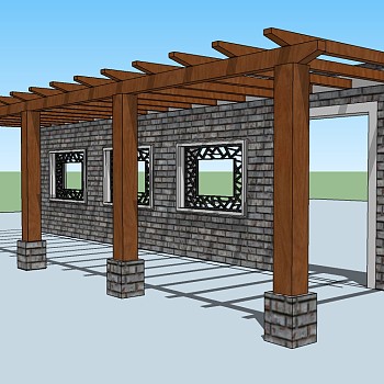 中式景观廊架草图大师模型，景观廊架sketchup模型下载