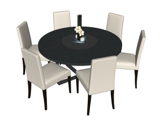 现代餐桌椅su模型，圆形大餐桌草图大师模型下载