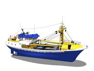 现代大型渔船su模型，货船skb文件下载