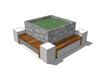 现代方形树池sketchup模型下载，树池坐凳skb模型分享