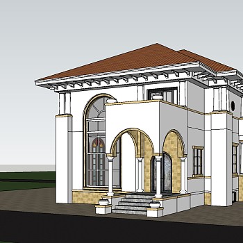 欧式独栋别墅草图大师模型，sketchup别墅su模型下载