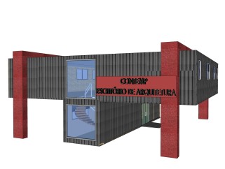 现代集装箱住宅草图大师模型，改造房sketchup模型下载