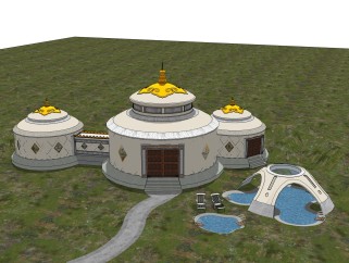 现代蒙古包sketchup模型，帐篷skp模型下载