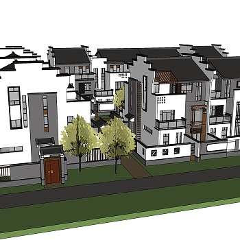 徽派中式别墅院草图大师模型，别墅sketchup模型