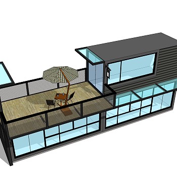 现代集装箱改造房间sketchup模型，集装箱房屋草图大师模型下载