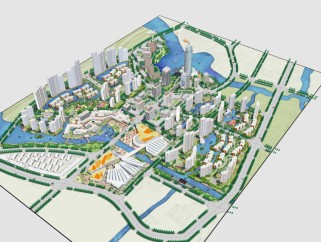 现代大都市城市规划SU模型下载，城市规划草图大师模型
