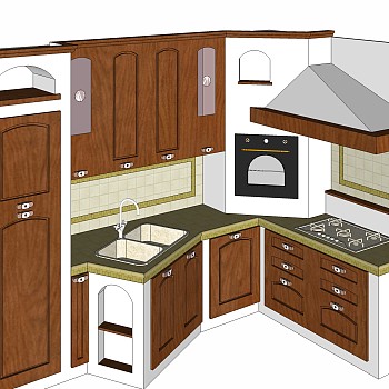 现代厨房柜免费su模型，厨房柜skb文件下载