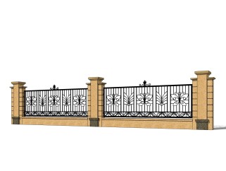 现代围墙护栏免费su模型，栏杆草图大师模型下载