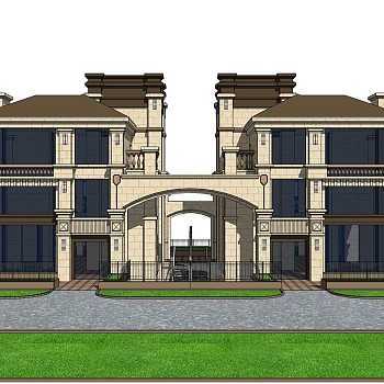 欧式连排别墅草图大师模型，别墅sketchup模型免费下载