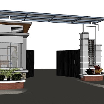 新中式安保大门草图大师模型，安保大门sketchup模型免费下载