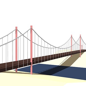悬索桥设计草图大师模型下载，sketchup悬索桥su模型分享