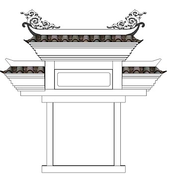 中式古建筑元素牌坊草图大师模型下载、古建筑牌坊su模型下载