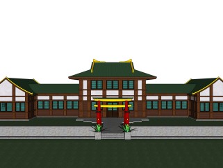 日式古建庭院免费su模型下载、古建庭院草图大师模型下载