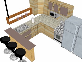 现代厨房柜免费su模型，厨房柜skb文件下载