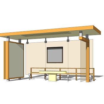 现代公交候车亭免费su模型，公交候车亭草图大师模型下载