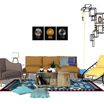 北欧沙发组合SU模型，沙发sketchup模型下载