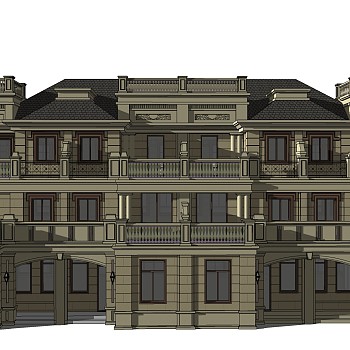 欧式简约别墅外观草图大师模型，SU模型免费下载