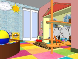 儿童娱乐室su模型，儿童房玩具床具草图大师模型下载