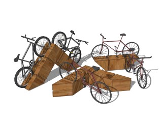 现代自行车组合草图大师模型，自行车sketchup模型下载