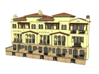 欧式联排别墅居住su模型，别墅sketchup模型下载